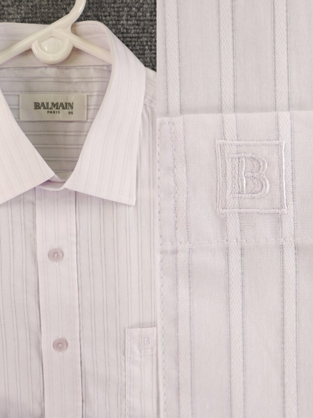 Balmain Lightweight 95 Cotton Polyester Striped Pink Pocket Long Sleeve Men